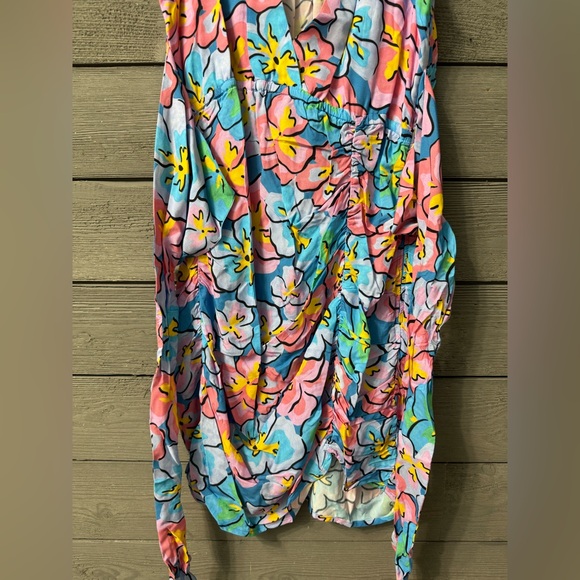 NWT For Love & Lemons Blue Yasmin Blue Tropical Floral Mini Dress 100% Bamboo M - Picture 12 of 15